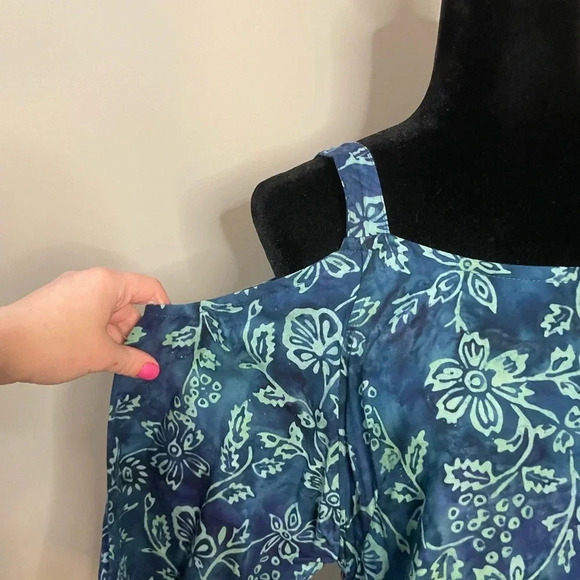 Soft Surroundings Green and Blue Floral Print Cold Shoulder Maxi Dress - Picture 3 of 15